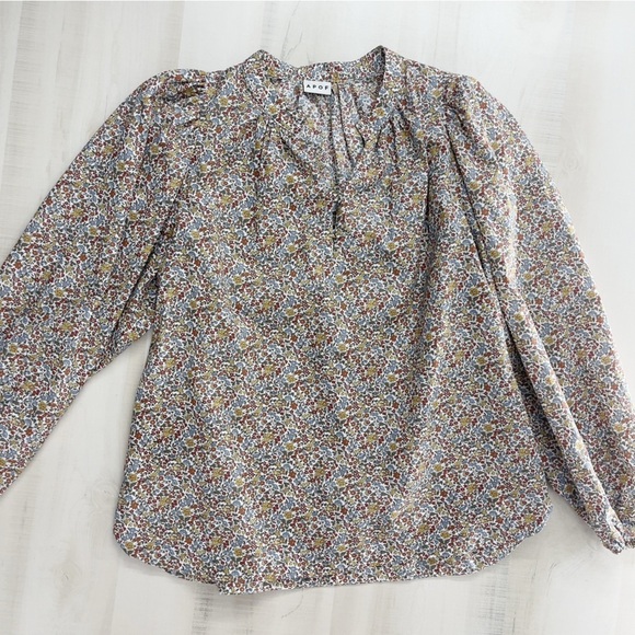 APOF floral peasant cotton floral printed blouse boho casual tuckernut L - Picture 3 of 10